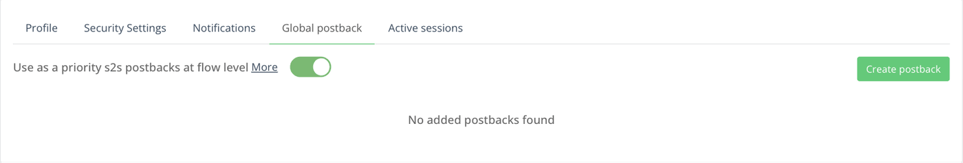 Global postback tab with the priority switch